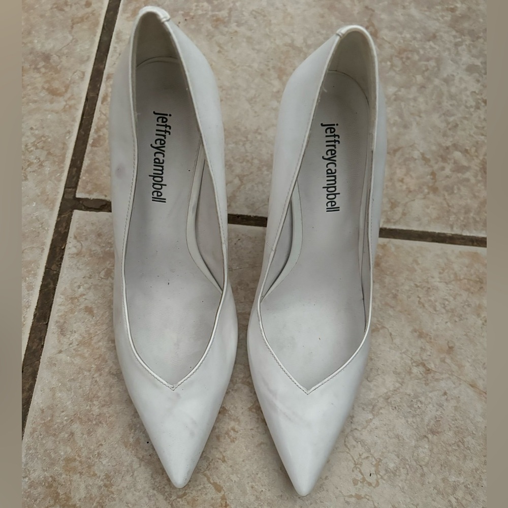 Jeffrey Campbell Lure Trixy Pointed Toe White Patent Leather Pumps